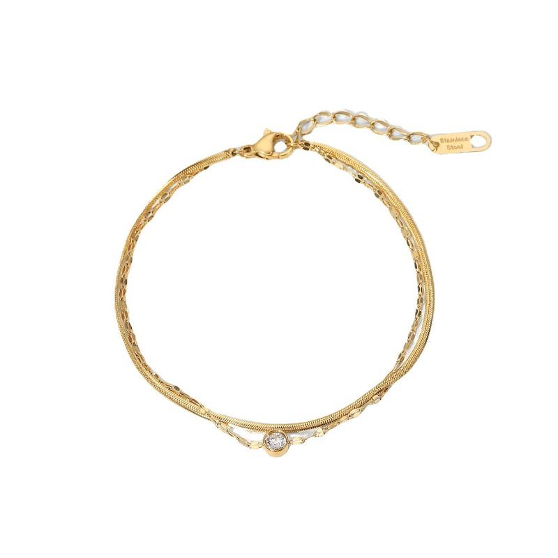 Stainless Steel Zirconia Bracelet - High-end Double-layer Hand Accessory - Titanium Steel Snake Bone Chain Wristband Jewelry