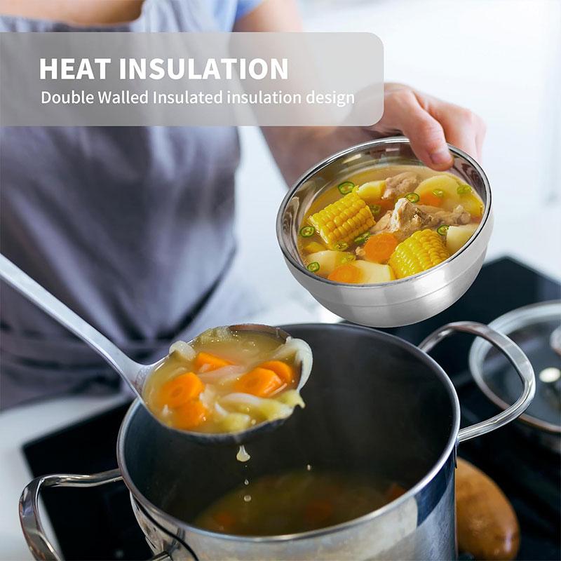 2/4 Paquetes de Tazones de Acero Inoxidable de Doble Pared Aislados para Sopa Servidor Metálico para Plato de Arroz Apto para Lavavajillas Servidor Metálico