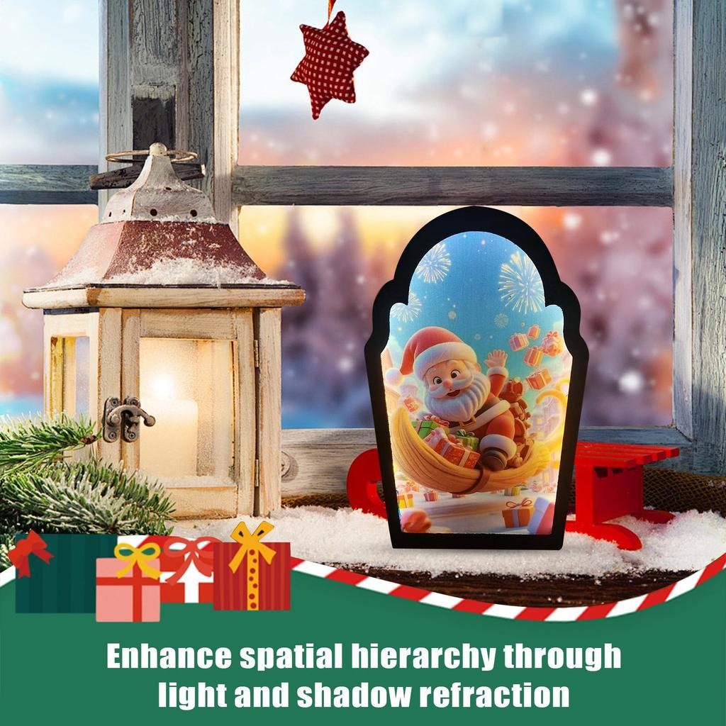 Miroir Hologramme Père Noël Rechargeable USB LED Nouveauté Festive Miroir Plastique Miroir de Noël Design Père Noël Ornement Hologramme