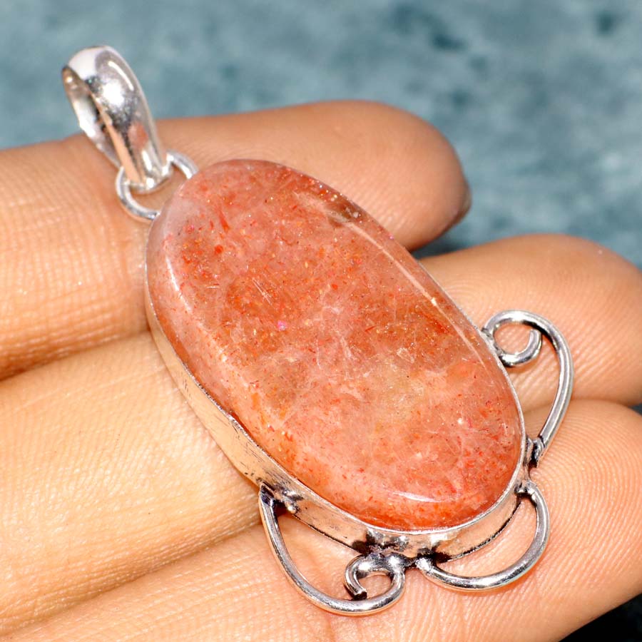 Sunstone 925 Silver Plated Gemstone Handmade Pendant 2" Best Gifts s3Q20