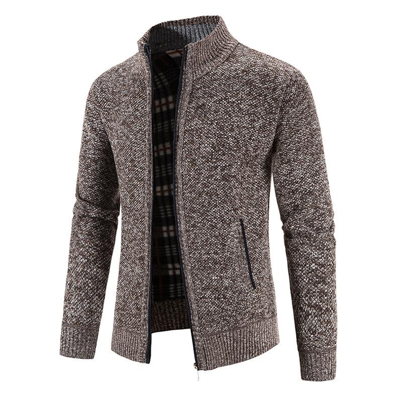 Men's Autumn and Winter Zipper Sweater Velvet Stand-up Collar Jacket Men's Loose Knit Sweater Jacket Top Men