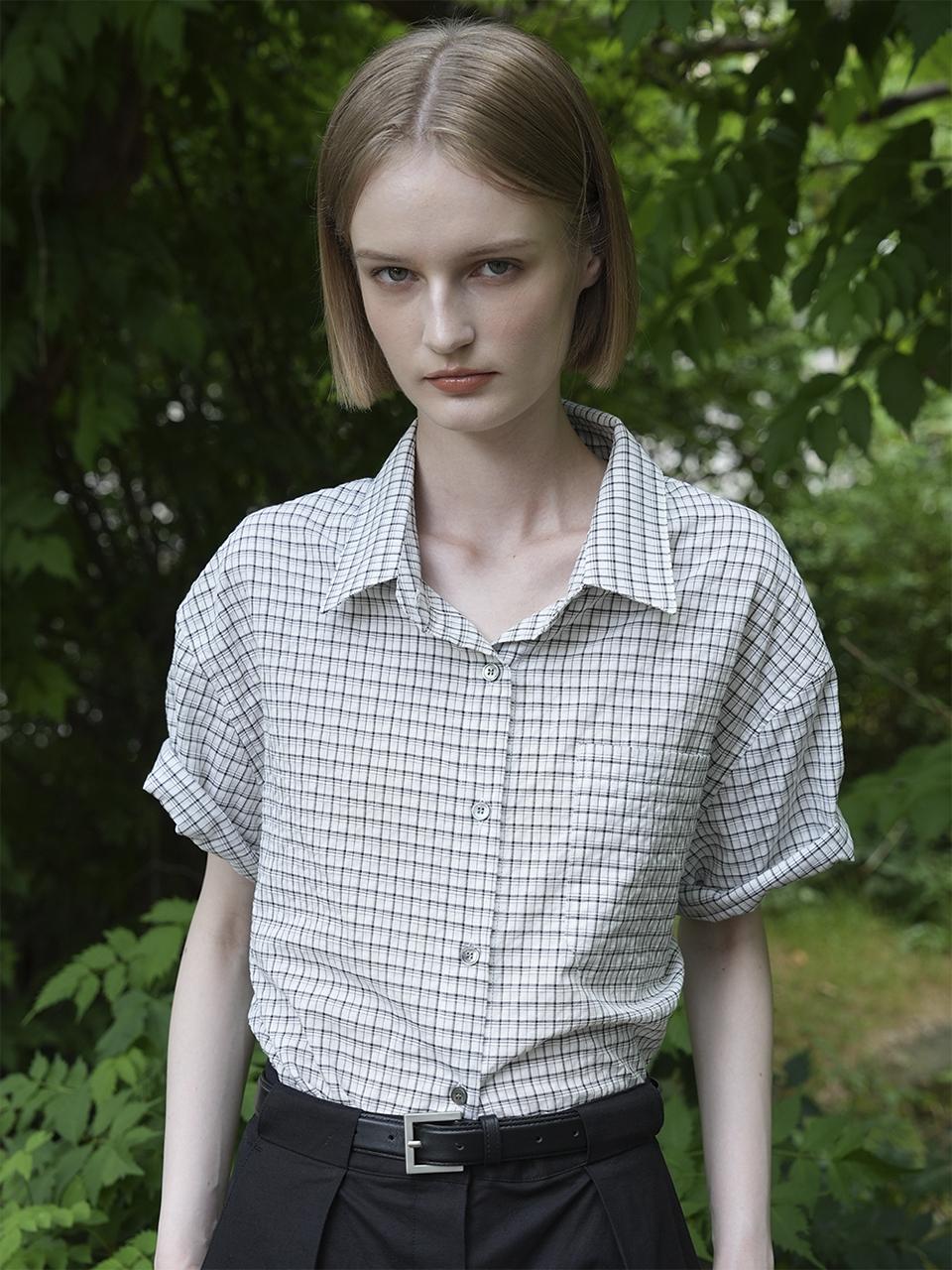 Raye Ivy Seersucker Check Shirts Blouse (White)