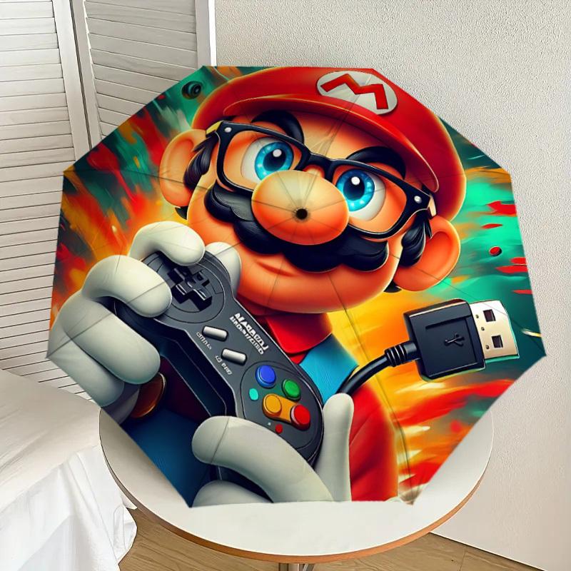1pc Mario Gamer Superhero Automatic Folding Umbrella - Compact 8-Rib Design, Durable Plastic & Iron, Lightweight for Outdoor Daily Use,  a0929195