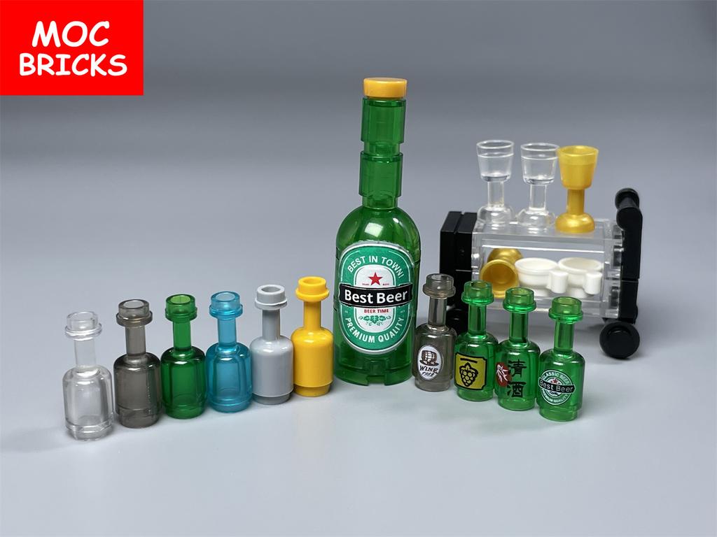 MOC Bricks DIY City Figures Parts Wine Drink Bottle Cup Building Block Mini Printed Bricks 95228 Supermarket Friends Toys