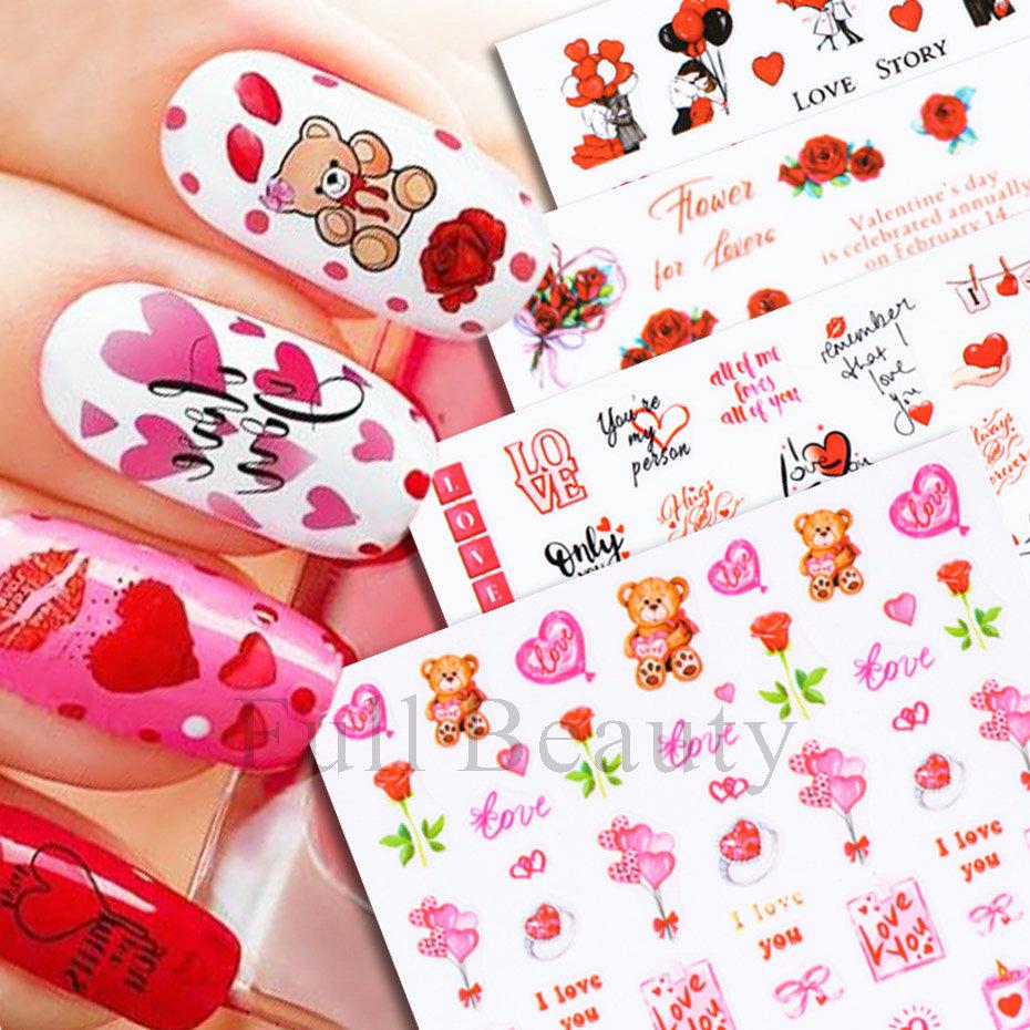 Nail Art Stickers Valentine's Day Romantic Balloon Love Rose English Adhesive Nail Stickers