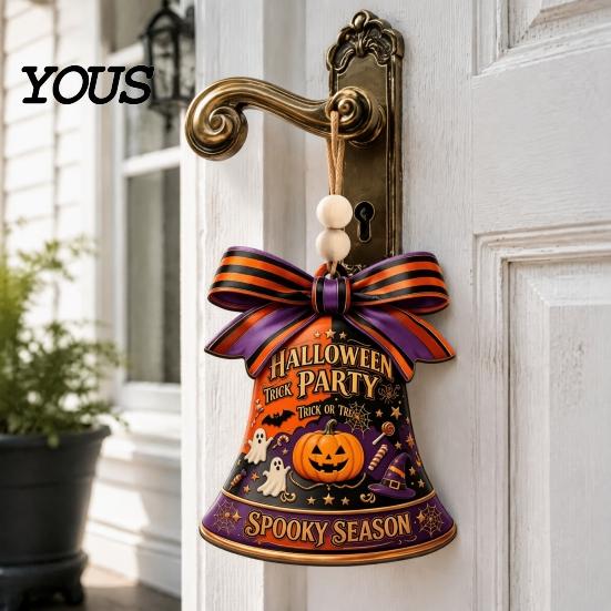 Easy Installation Decor Halloween USA Liberty Bell Ornament, 2D Acrylic Spooky Pumpkin Ornament Ghost Hanging Decoration for Wall Door Home