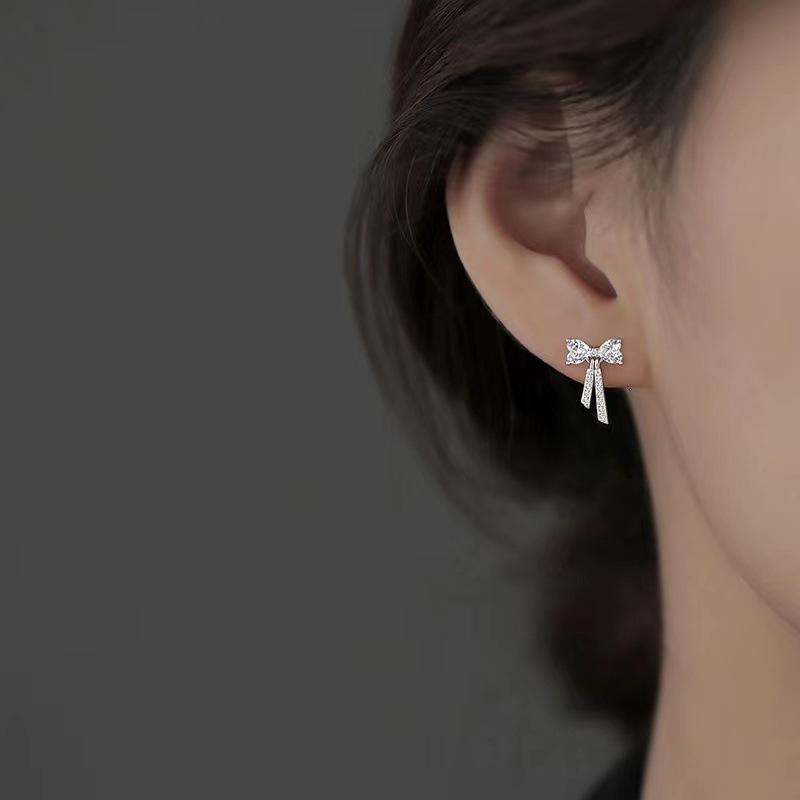 Exquisite 925 Sterling Silver Bow Stud Earrings - Light Luxury Niche Design for Women