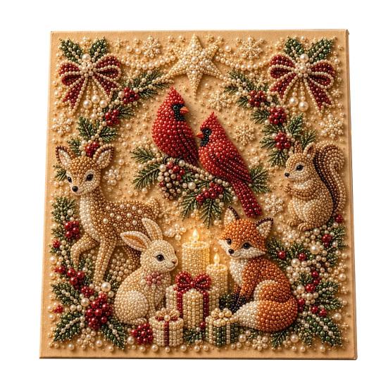 Kit per Creare Decorazioni da Parete Kit Artistico con Perle Finte di Natale, 20x20cm Pittura Natalizia Fai da Te Progetto di Artigianato Multidimensionale Diamanti 3D Scintillanti per Adulti, Festivo