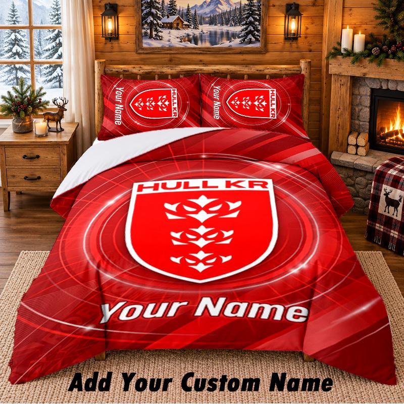 Hull KR Pattern Bedding 3Pcs Set Custom Name, Bed Sheet And Pillowcases For Home Bedroom