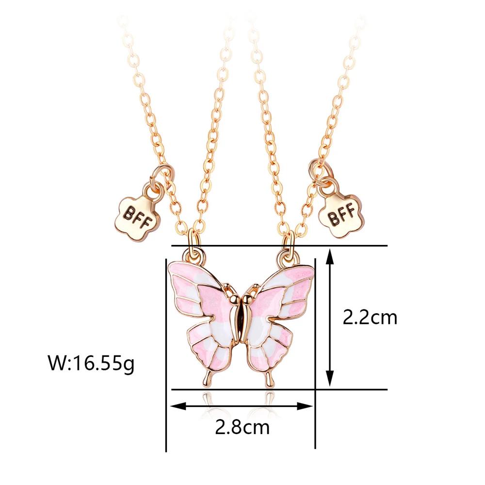 2PCS/Set Beautiful Butterfly Pendant Necklaces Best Friends Couple Magnet Choker Vintage Chain Lover Fashion Party Jewelry Gifts