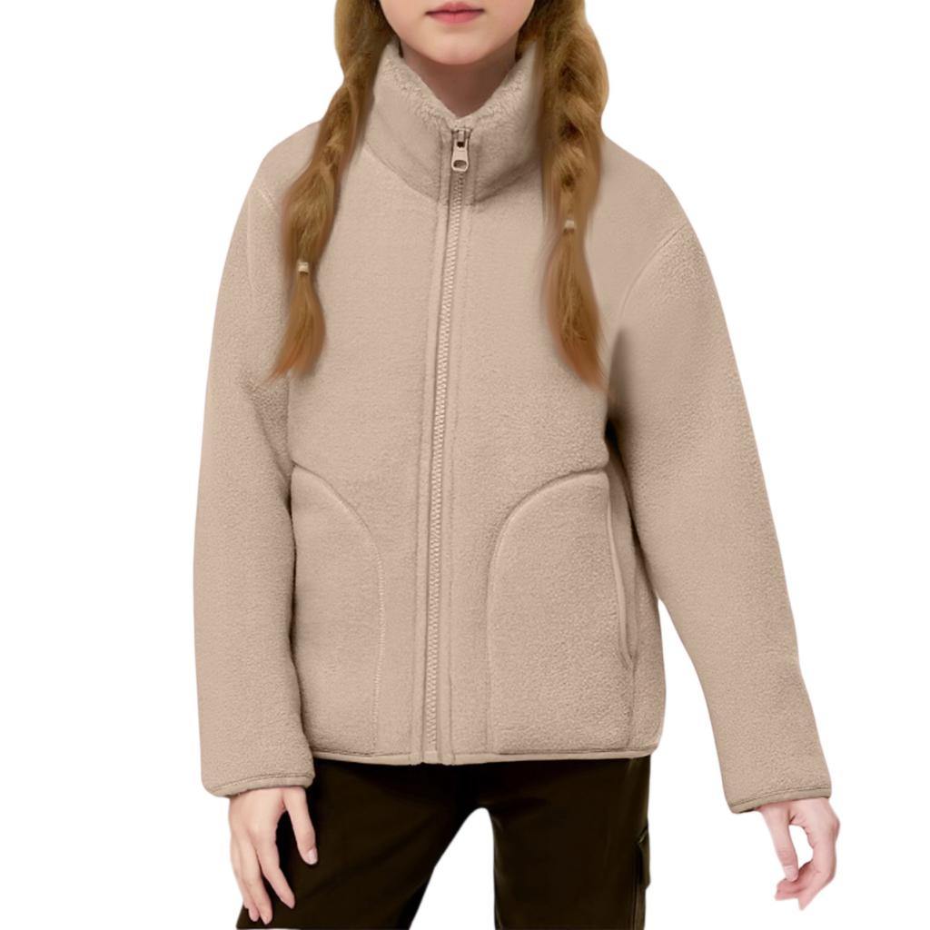Kids' Fleece-Lined Jacket - Stand Collar Thermal Coat