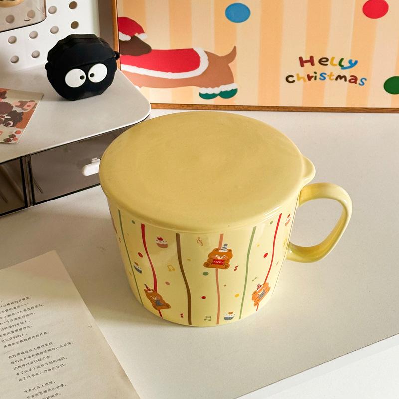 Cream Wind Cartoon Bear Student Instant Noodle Cup Household Instant Noodle Bowl with Cover Dormitory Instant Noodle Bowl Personal