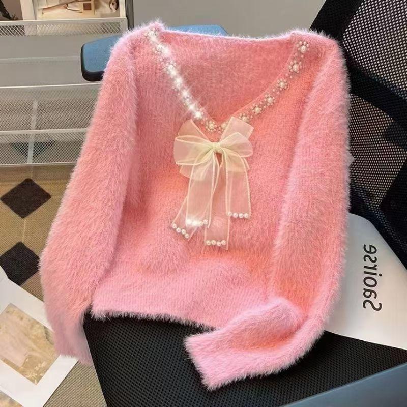 Women's Autumn/Winter Knitted Sweater Bow Short Sweet Soft Inner Knitted Butterfly