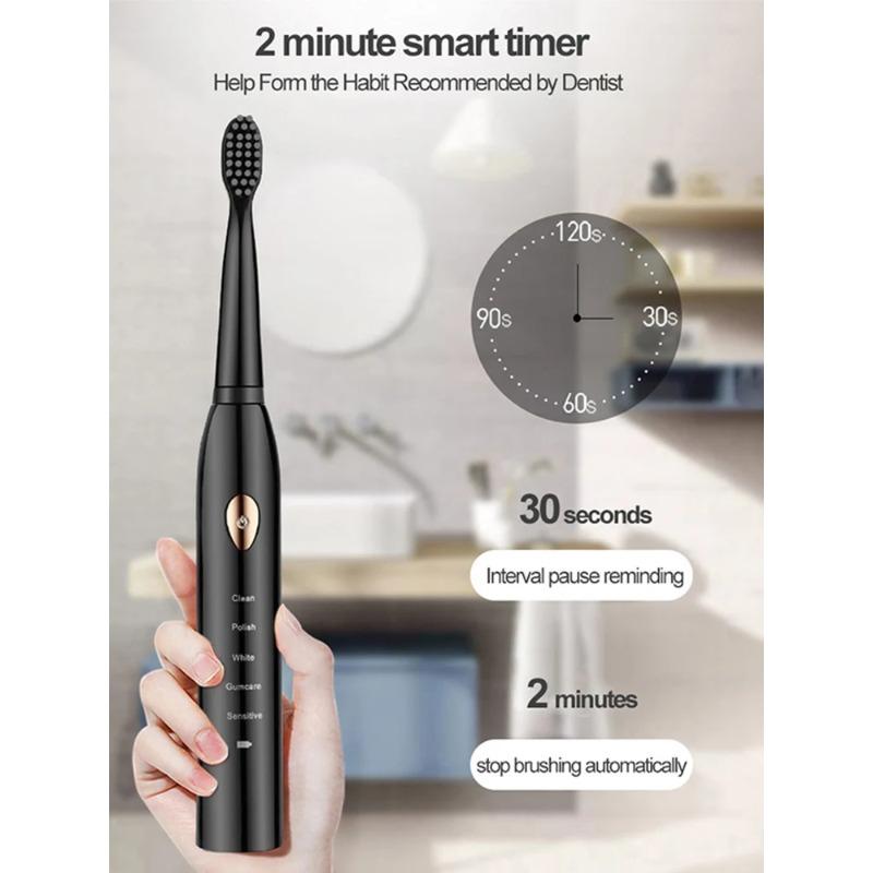 Periuță de dinți electrică sonică cu ultrasunete pentru periuțe de dinți reîncărcabile pentru adulți, lavabilă, electronică, periuță de albire, periuță cu temporizare