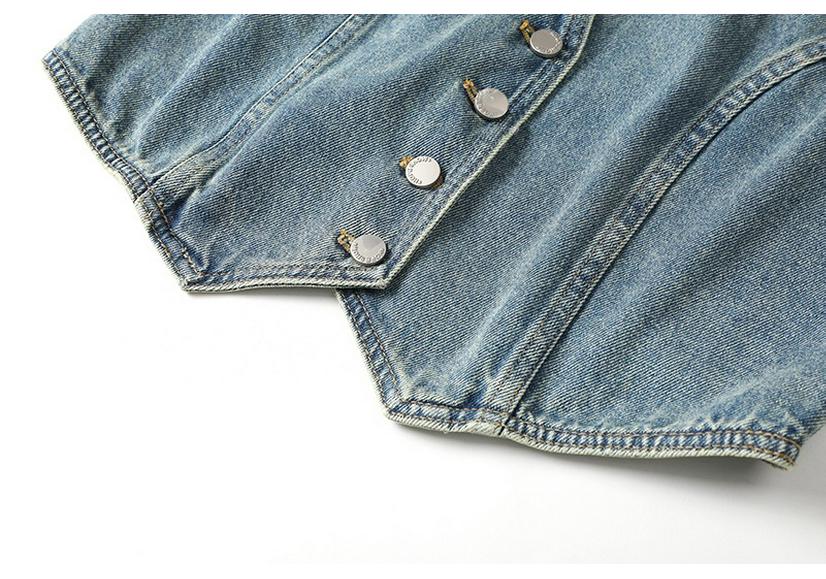 Women's V-Neck Denim Vest - Autumn 2024, Casual Single-Breasted Short Jacket