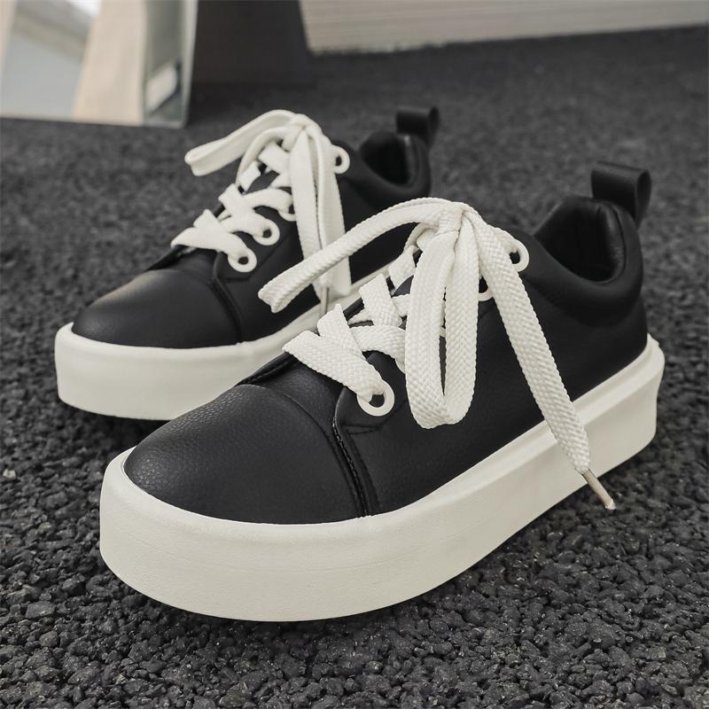Fashion High Quality Thick Soled Height Increasing Fashion Board Shoes For Mens Casual Leather Outdoor Antiskid Lace-Up Walking Shoes