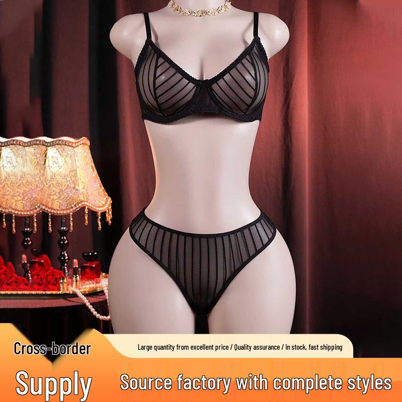 European and American Sexy Lace Stripe Women’s Bra Set XL