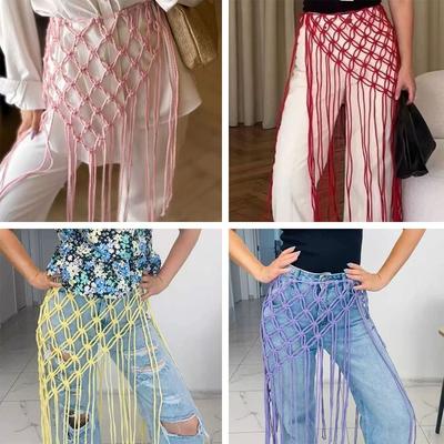 Fashion Bohemian Netted Fringe Waistband Decorative Tassel Ethnic Design Waist Wrap Mesh Tassel Waistband Versatile Styling