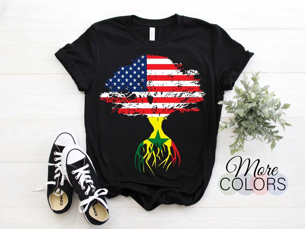 American Flag Senegalese Roots Senegal Flag T-Shirt, Senegaleses, Senegalese Gifts, Senegalese Present Birthday, Senegalese ,