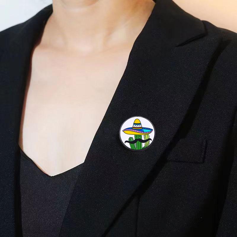 3 Styles Funny Desert Cactus Man Enamel Brooches Beard Guitar Extrovert Hat Cactus Pins For Backpack Bag Ornaments