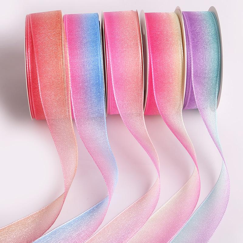 Wholesale Durable Polyester Rainbow Gradient Tulle Ribbon Birthday Floral Gift Decoration DIY Hair Accessory Bow Material