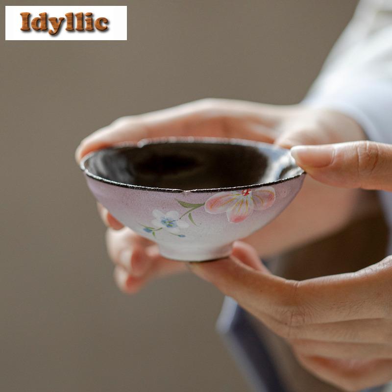 2pc/lot Powder Yin Hand-painted Winter Jasmine Teacup Retro Tea Bowl Mug Tea-tasting Personal Cup Chazhan Master Cups Craft 55ml