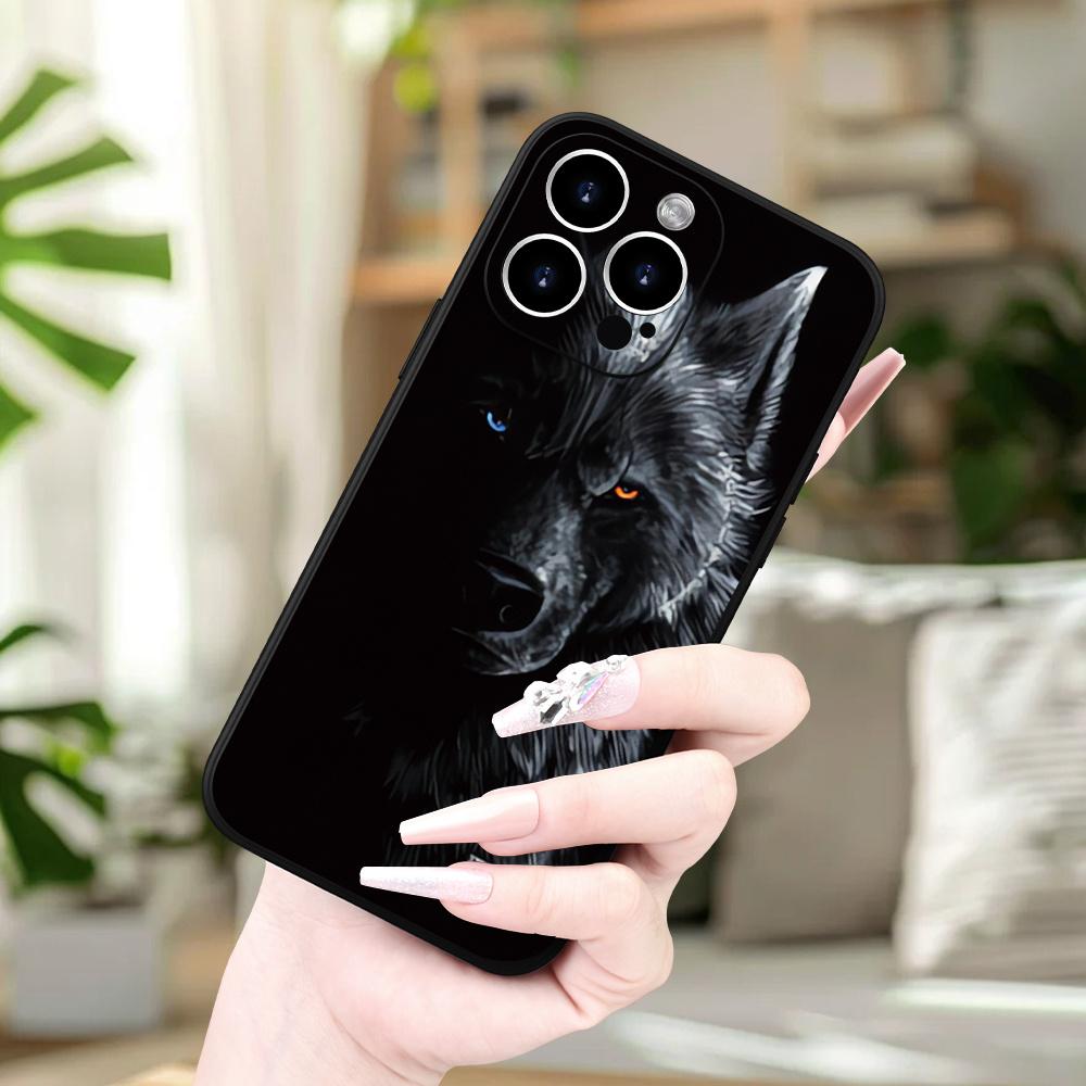 Black Wolf Pattern Phone Case Suitable for iPhone 17 16 15 14 13 12 11 Pro/Max/Plus Anti Drop and Shockproof Back Cover