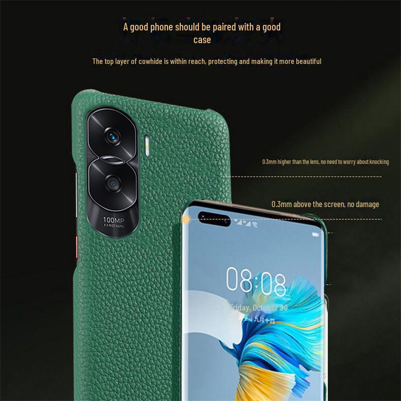Honor X40 Genuine Leather Litchi Pattern Half-Cover Protective Case
