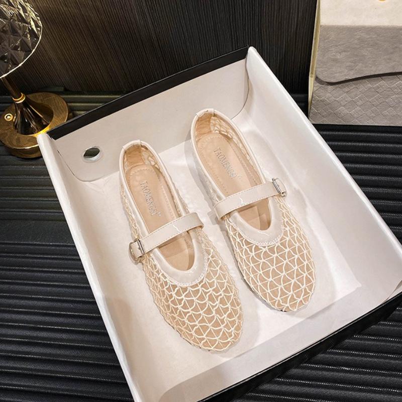Summer Women's Mesh Flat Shoes Fashion Metal Buckle Mary Jane Shoes Comfortable Soft Bottom Non-slip Casual Shoe Designer Brands