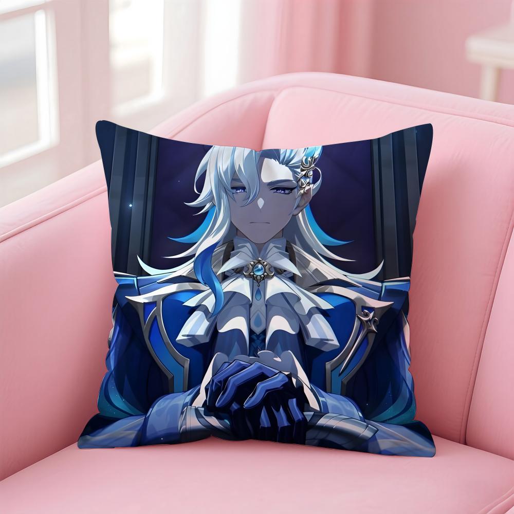 Popular Genshin Impact NNeuvillette Cushion Cover Pillowcase Short Plush Invisible zipper Room Sofa Cushion Cover