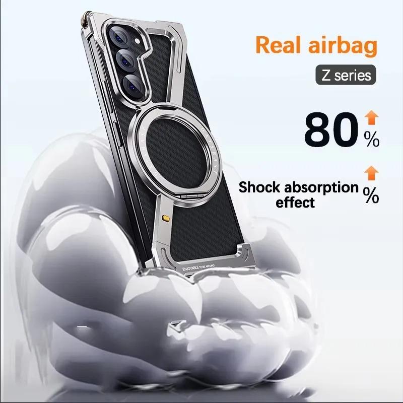 Coque Métallique en Z Magsafe pour Samsung Galaxy Z Fold 6 5 S25Ultra Alliage d'Aluminium Support Magnétique Rotatif Couverture de Sécurité
