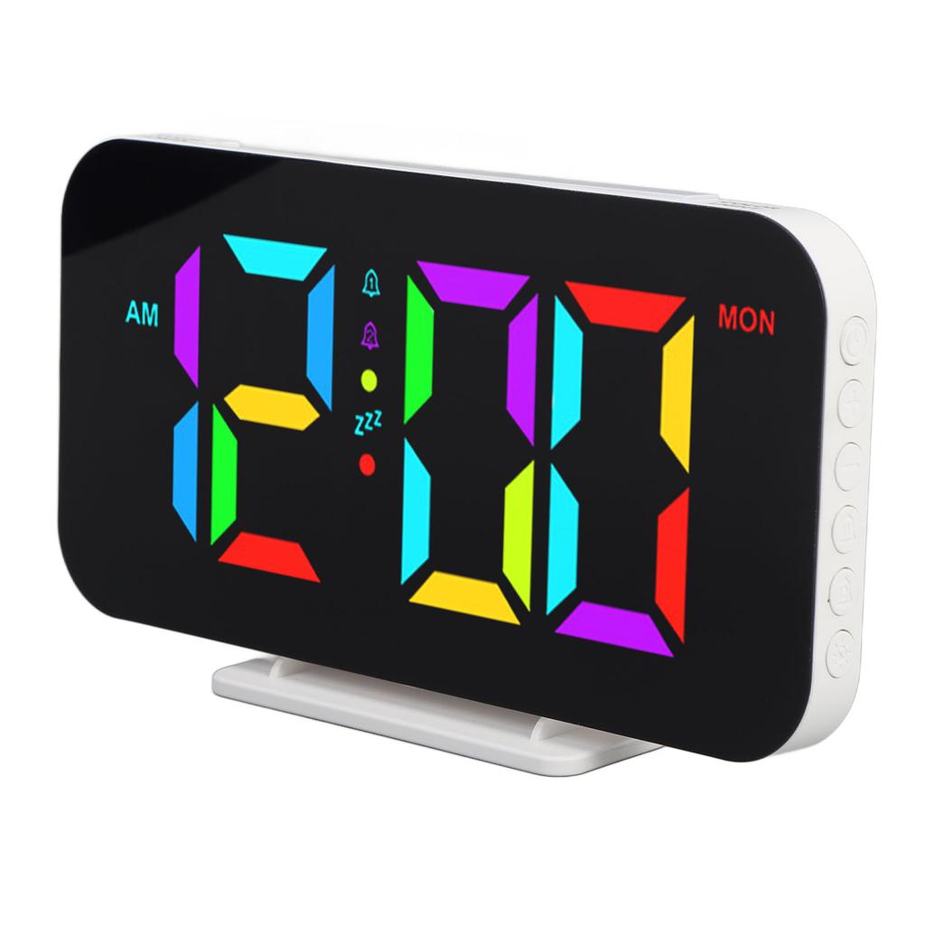Digital Alarm Clock RGB 5 Brightness 2 Alarms Adjustable Volume 10 Night Light Snooze Mode Electric Desk Clock