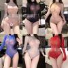 Sexy Lingerie Sexy Oily Perspective Long-sleeved Onesie Hot Tight Open Swimsuit Set