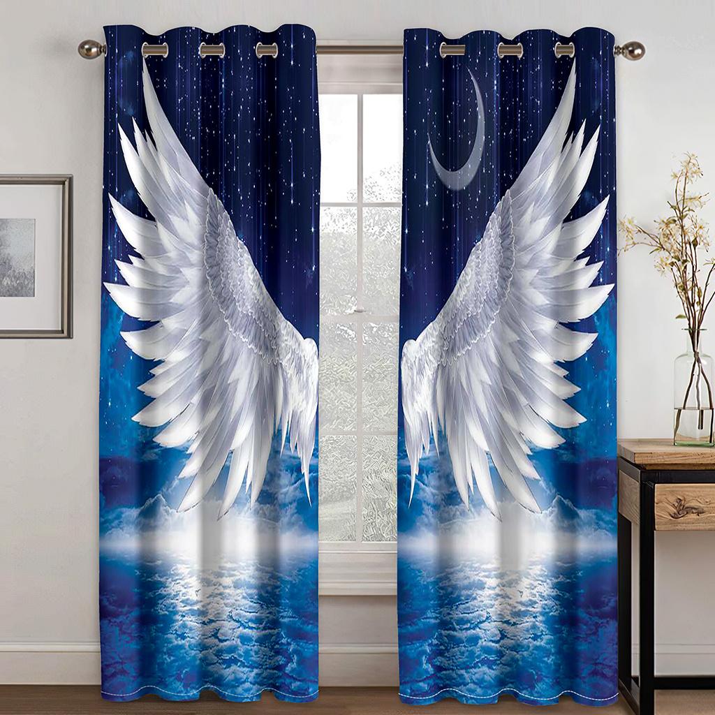 3D Modern Angel Wings Black & White Sunshade Curtains 2 Panels Deluxe Living Room Bedroom Balcony Kitchen Decor