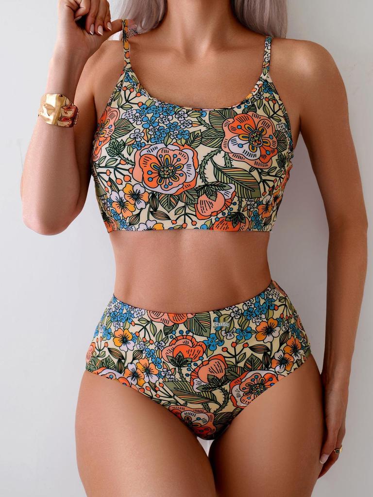 Women's One-Piece High-Waisted Printed Swimsuit - Sexy Bikini Separates