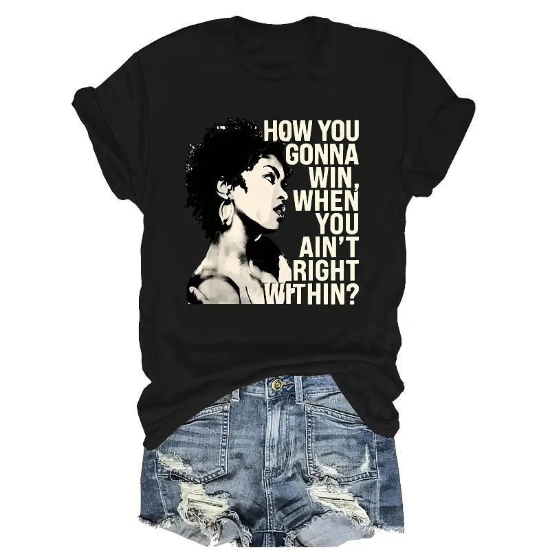 

Womens Plus Size Inspirational Quote T Shirt Casual Round Neck Polyester Knit Fabric Stretchy Short Sleeve Letter Print Spring Summer Autumn Top 4XL