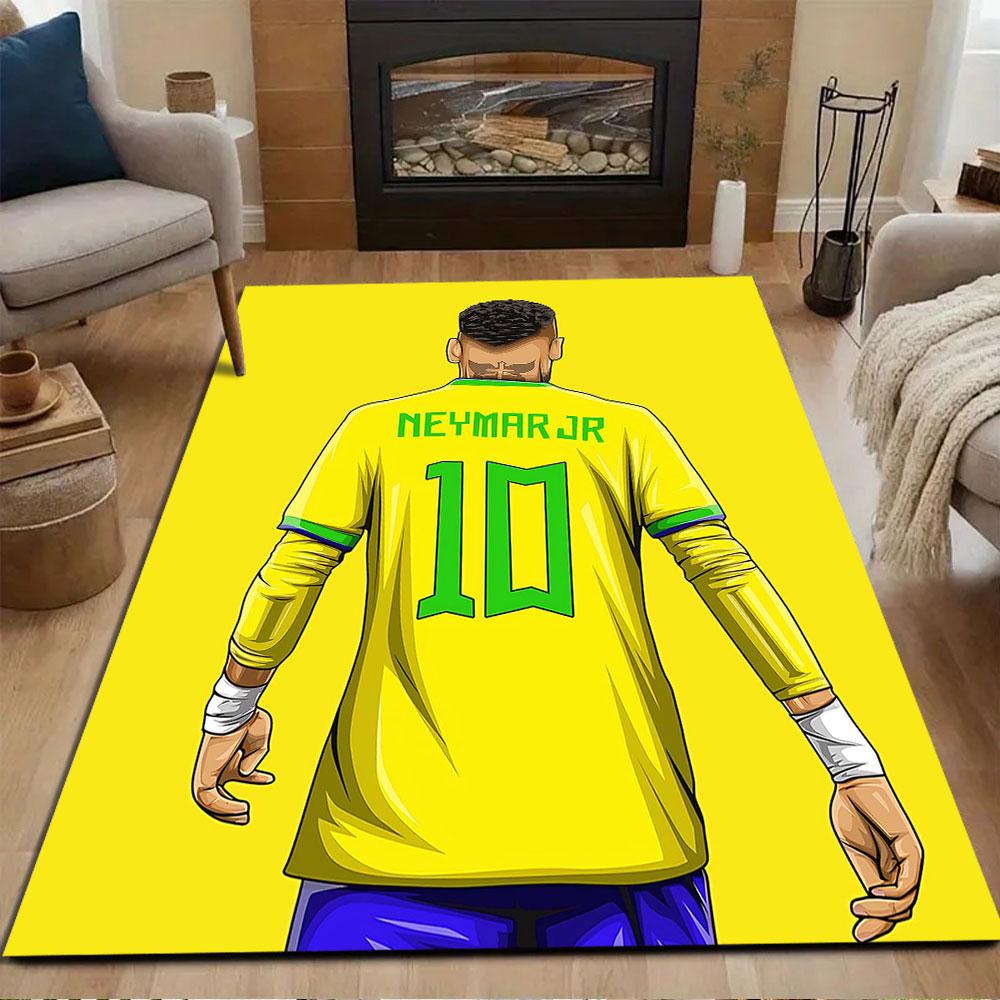 Soccer Star in Yellow Jersey Patterned carpet, non slip mat suitable for living room and bedroom sofas