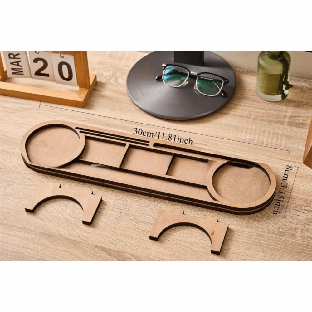 Multi-Compartment Wooden Desk Organizer Brown Desktop Phone Holder  Home Desktop