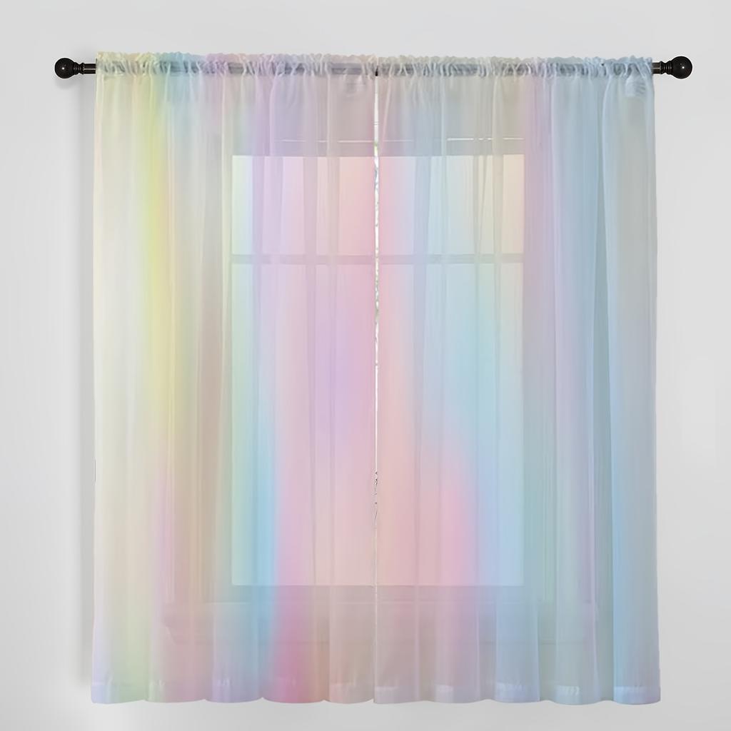 Cortinas transparentes con diseño de arcoíris claro y fluido, con protección UV, lavables a máquina, de poliéster, para sala de estar, dormitorio, cocina, cafetería y restaurante.
