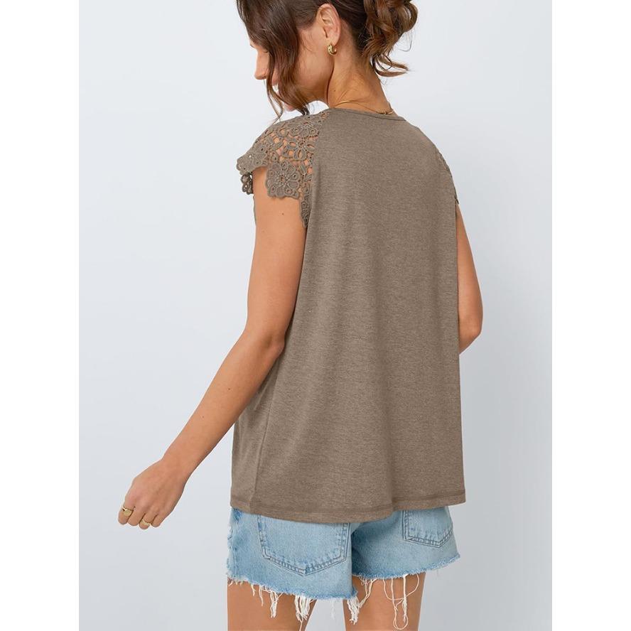 YYFS Moda feminina casual verão primavera cor sólida estampa manga curta gola em U blusas e camisas