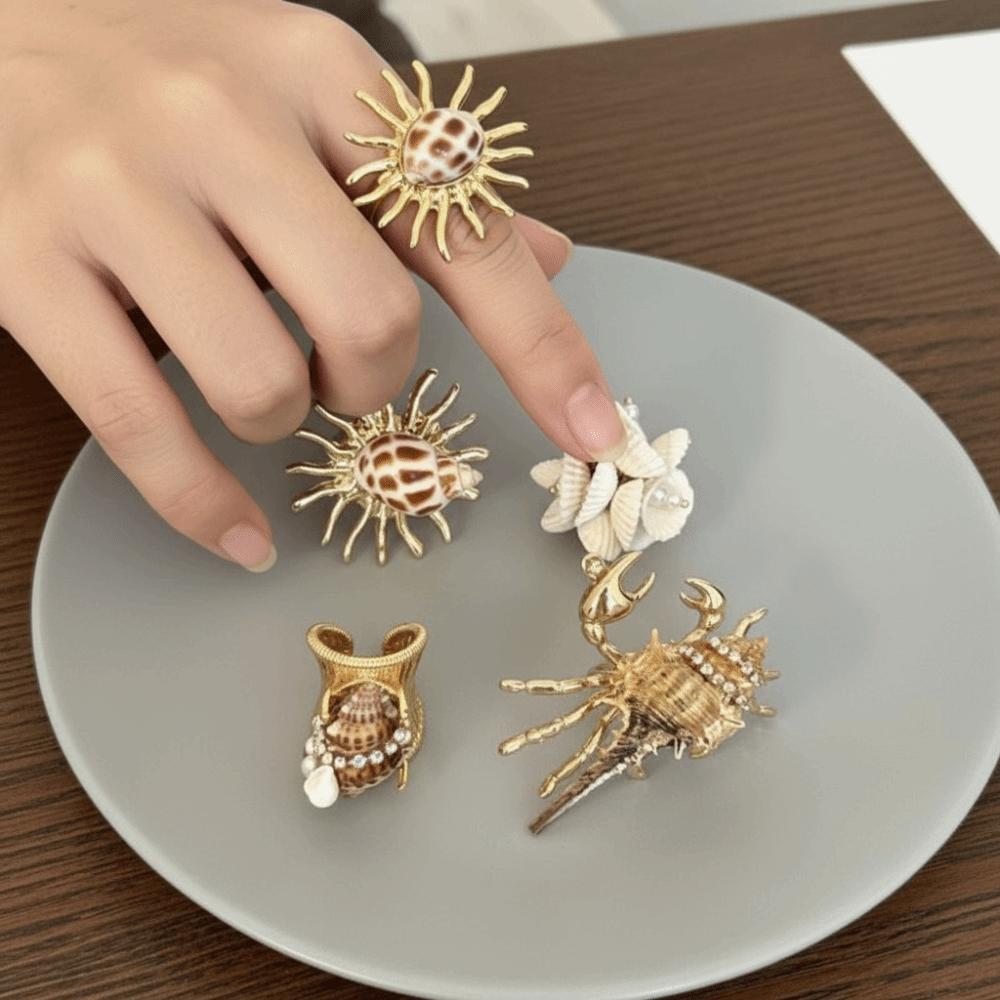 Sparkly Rhinestone Accents Hermit Crab Statement Ring  Beach Vacation Accessory