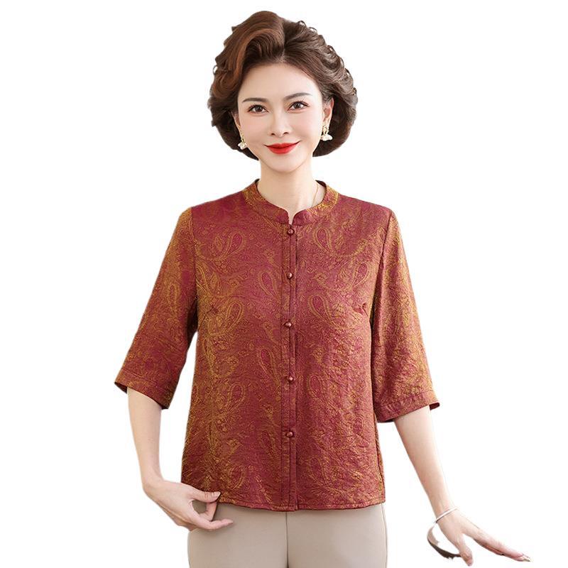2026 Elderly Women's Chinese-Style Button Shirt - Stylish Spring/Summer Loose Top for Grandma