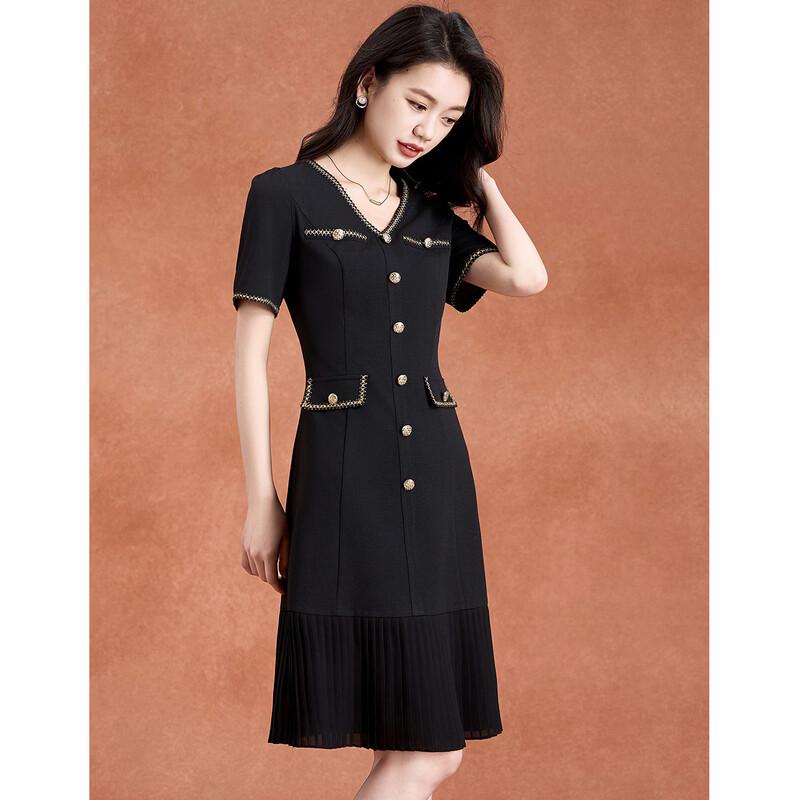 Abito midi plissettato stile francese serie Nero Oro Meilanni