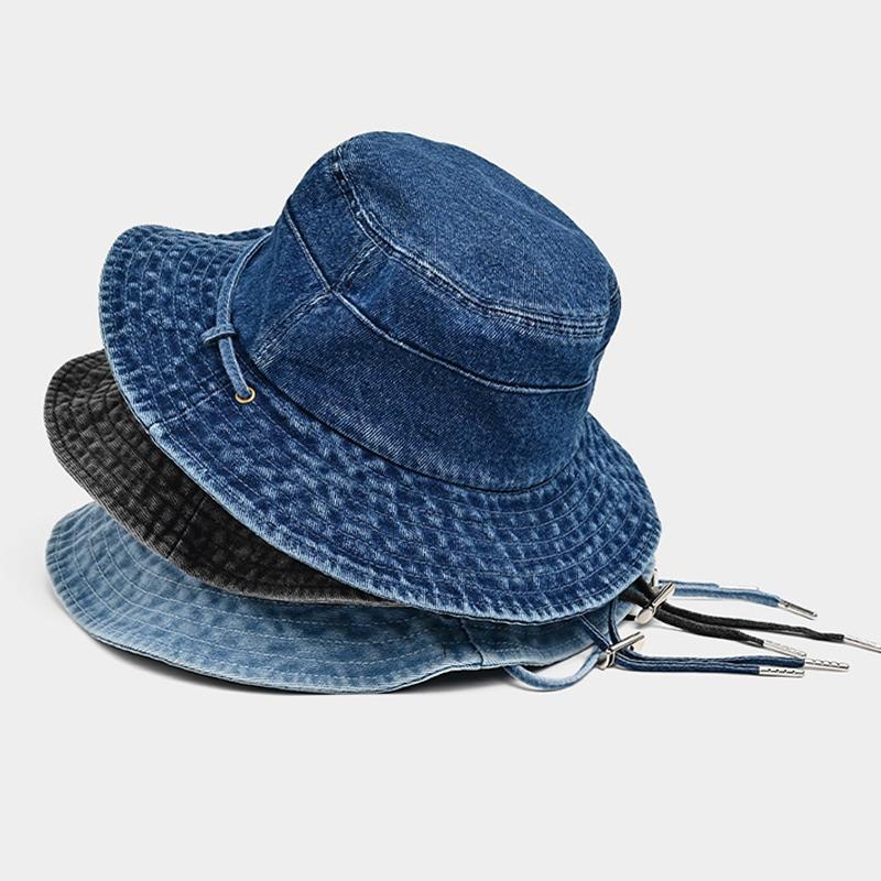 Nuovo Cappello Secchiello in Denim Lavato Donna Cappello da Sole da Esterno Unisex Cappelli Bob Panama da Pescatore