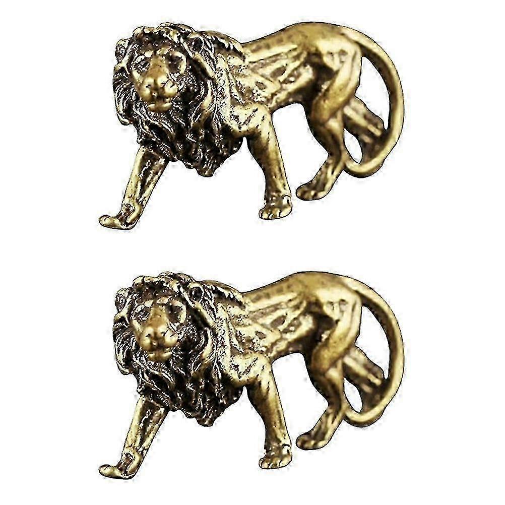 2Pcs Brass Lion Ornaments Retro Animals Decorations Lovely Desktop Decoration hwy