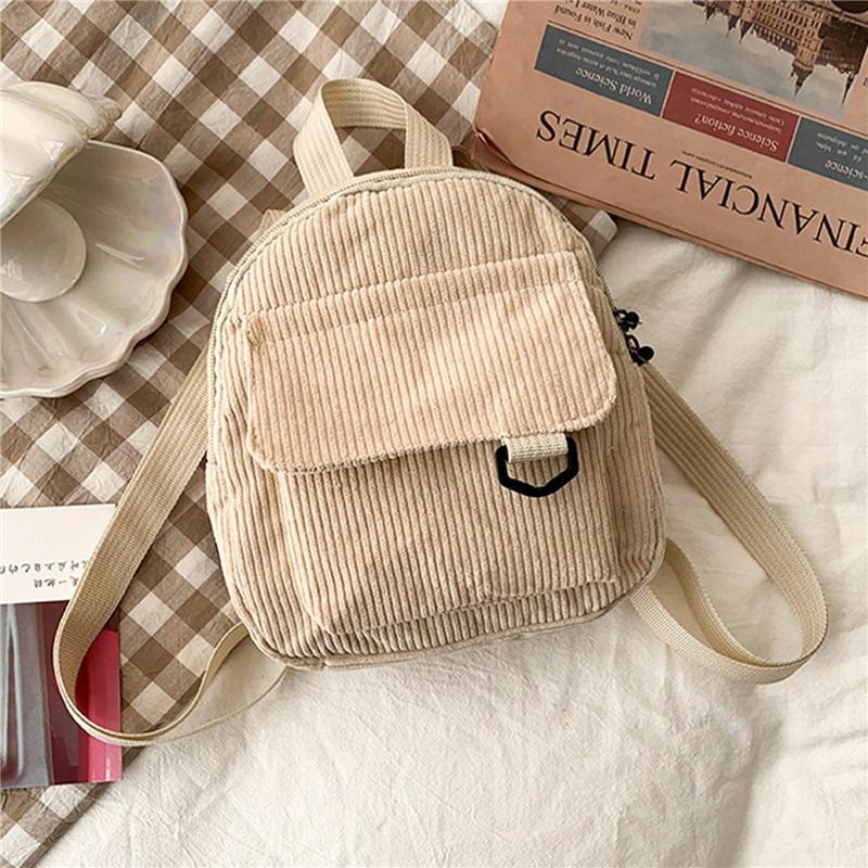 Women Fashion Travel Small Casual Daypacks Lightweight Simple Corduroy Double Shoulder Bag School Backpacks