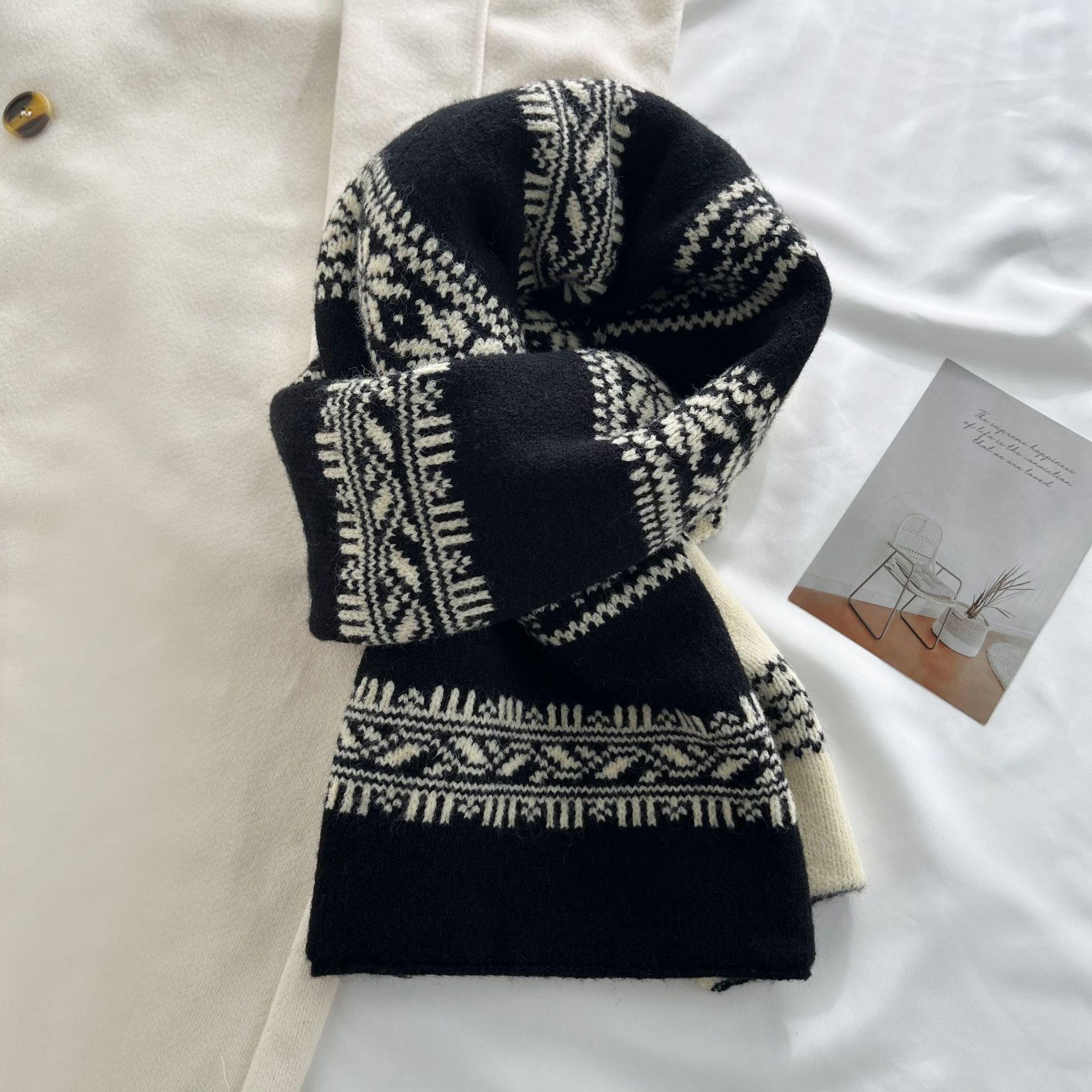 

Reversible Black Fair Isle Winter Snood - Cozy and Stylish Christmas Knit Scarf