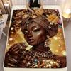 1pc African Queen Jewelry Gold Headdress Fleece Blanket Luxury Fashion Portrait Art Print Throw Cover Decor Gift for Women