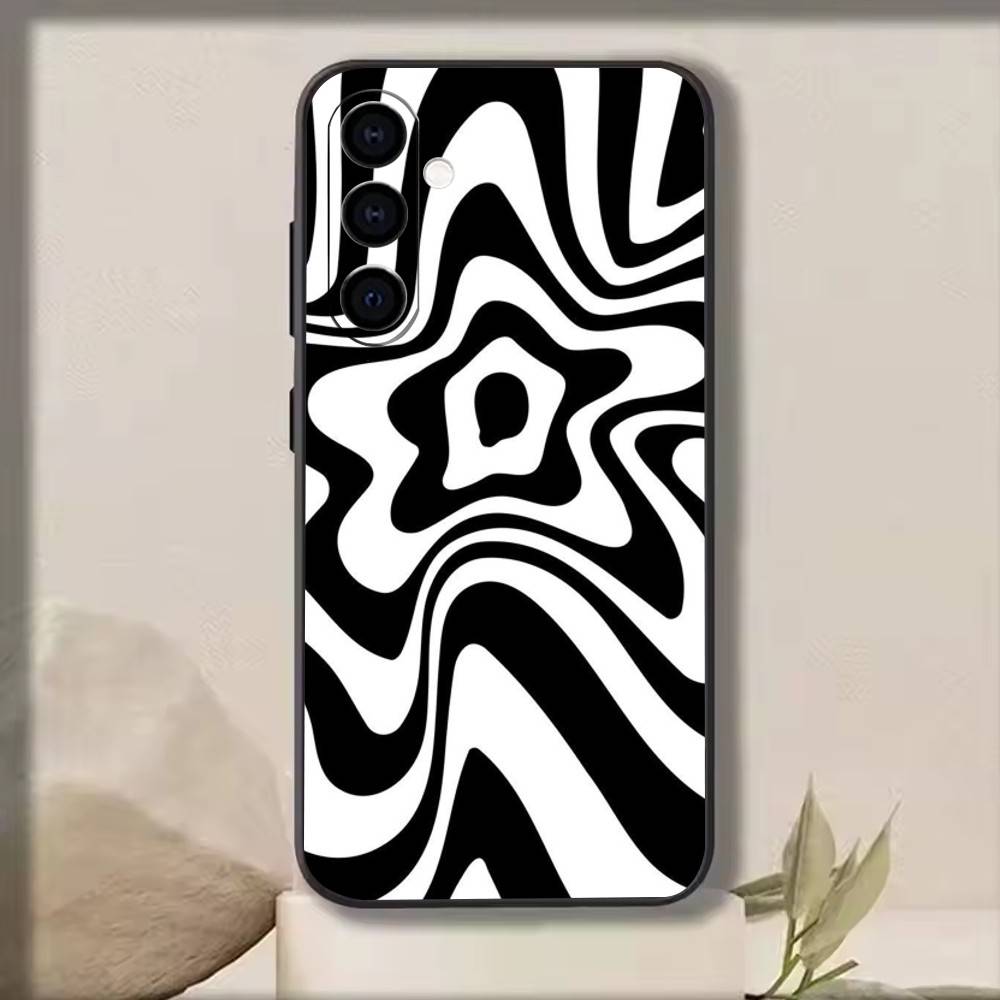 Abstract Wavy Line Art Design   Phone Case Black Silicone Soft For Samsung Galaxy A73,A72,A71,A70,A53,A52,A51