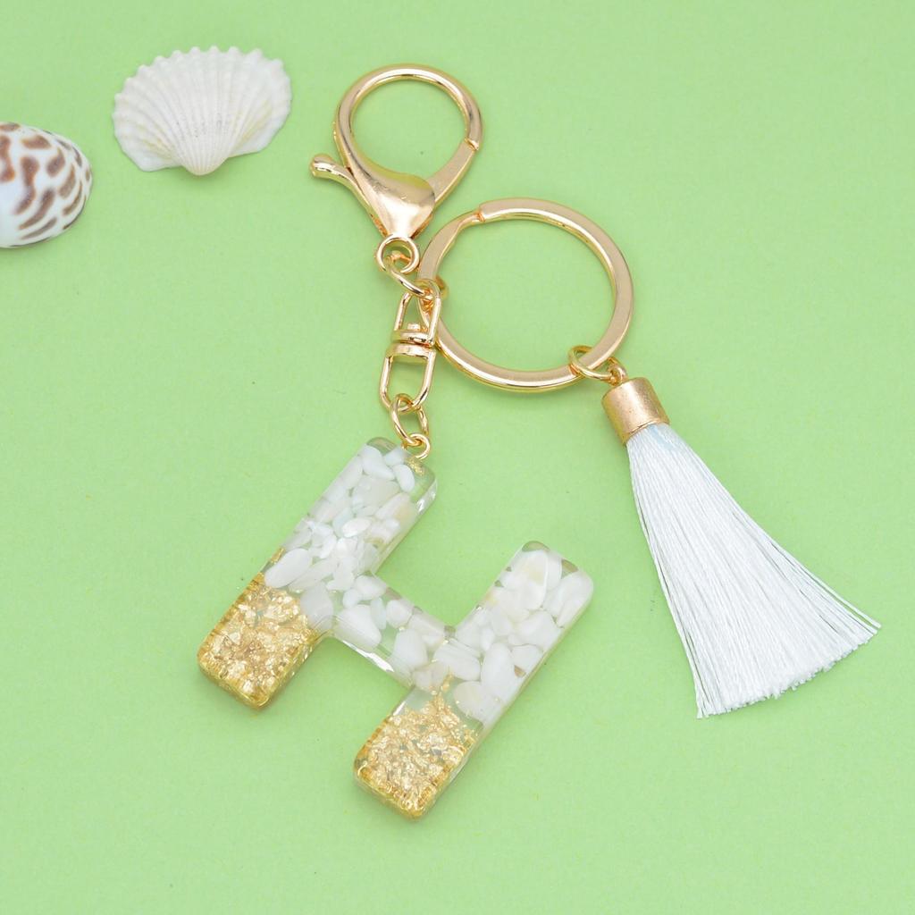 Trendy White Tassel Letter Keychain with Crystal Pendant